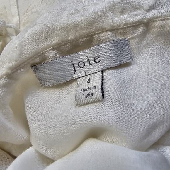 Joie Adella Floral Embroidered Dress In Porcelain White Empire Waist Size 4 - Picture 8 of 14